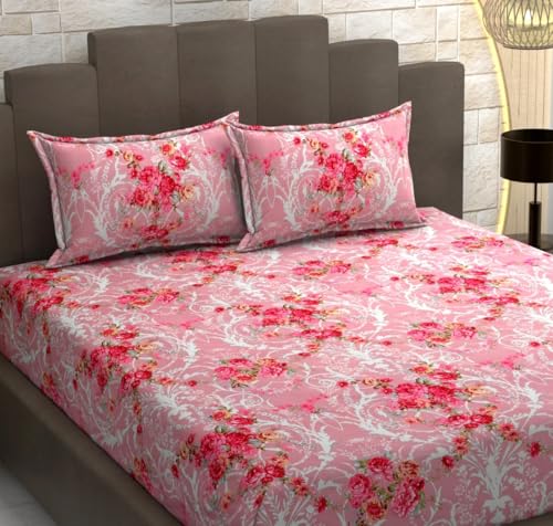 Image of DECOREZA Soft Cotton Feel All Around Deep Pocket Fitted Bedsheets Queen Size, Premium Elastic Fitted Bedsheets for Double Bed with 2 Pillow Covers, Size- 78 inch x 60 inch (Oyster Pink)