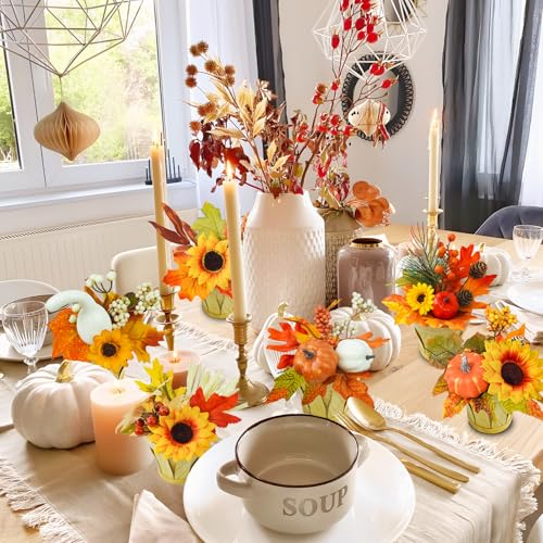 TORONTOKYO-2-Pieces-Artificial-Fall-Potted-Flowers-Small-Fall-Fake-Plant-with-Pumpkins-Maple-Leaves-Berries-Sunflower-Bamboo-Basket-Fall-Table-Decor-for-Harvest-Farmhouse-Home-Party-Thanksgiving-Day TORONTOKYO 2 Pieces Artificial Fall Potted Flowers Small Fall Fake Plant with Pumpkins Maple Leaves Berries Sunflower Bamboo Basket Fall Table Decor for Harvest Farmhouse Home Party Thanksgiving Day