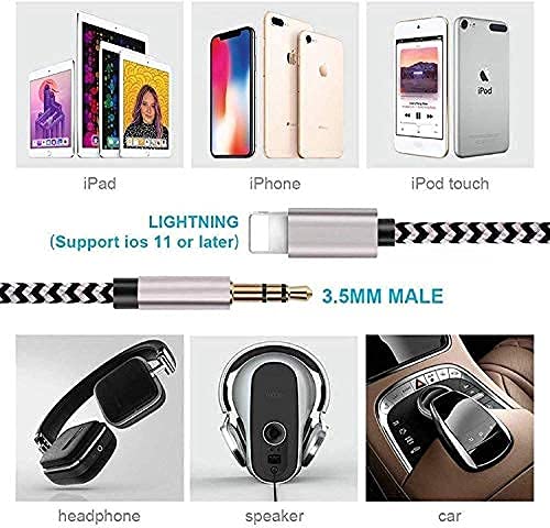 Aux Cord for iPhone, Apple MFi Certified 2Pack Lightning to 3.5mm Aux Cable for Car Compatible with iPhone 14 13 12 11 XS XR X 8 7 6 iPad iPod for Car Home Stereo Headphone Speaker, 3.3FT Silver