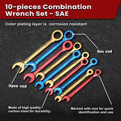LEONTOOL Small Wrench Set SAE 10 PCS 5/32" to 7/16" Color Plated Open and Box End Mini Wrenches with Key Ring Small Standard Spanner Ignition Wrench Set including Portable Storage Pouches - Image 2