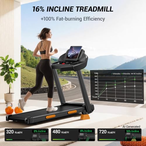 Image of CURSOR FITNESS 16% Incline Treadmills for Home with 3 LED Displays