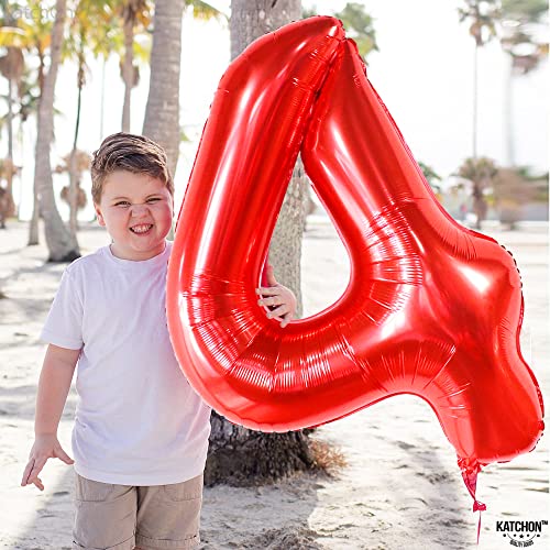 Image of KatchOn Red Number 4 Balloons 40 Inch, 4 Birthday Decorations
