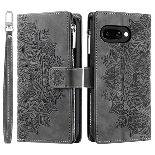 Housse de protection pour Google Pixel 10A étui gris à clapet fleurs