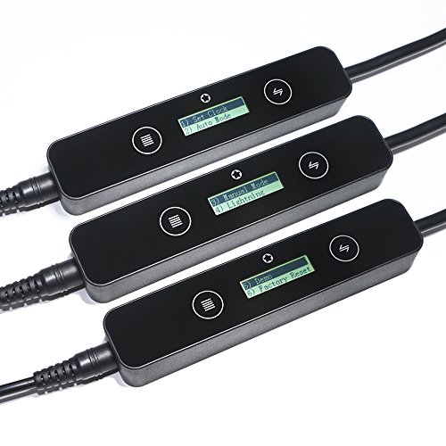 Close-up view of three MICMOL smart controllers, each displaying different menu options such as 'Set Clock', 'Auto Mode', 'Manual Mode', 'Lightning', 'Demo', and 'Factory Reset'.