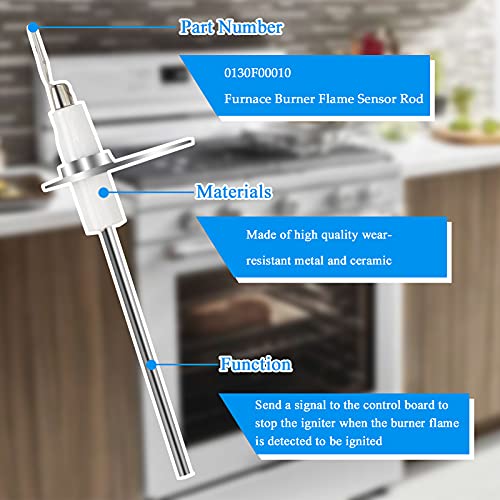 0130f00010 Flame Sensor Replacement for Goodman, Amana, Daikin Janitrol, Kenmore GMC, Gree Furnace, Replaces 0130F00010, B1172606, B11726-06, 20488501, TJFLS013, TJ-FLS013, 2645136 AP6326767 LUXRILIX