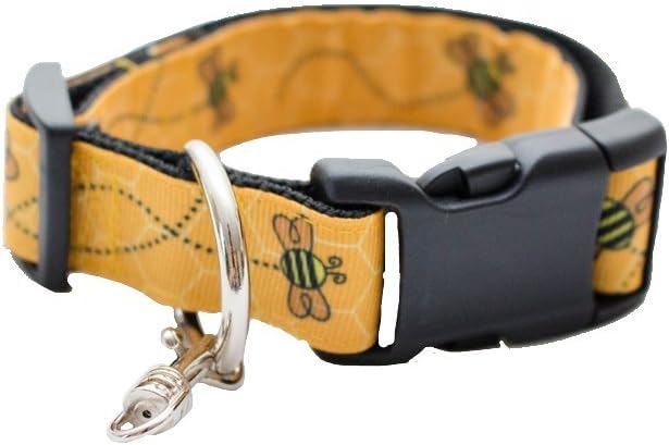 Bella Mae Collection Bumblebees Adjustable Dog Collar (S 11-13" (1"))