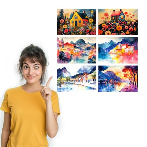 Image of SiddArtify Watercolor Landscape Wall Art Prints Set - Colorful House Poster Decor for Living Room Bedroom Office - 12x18 inch Board Pack of 6