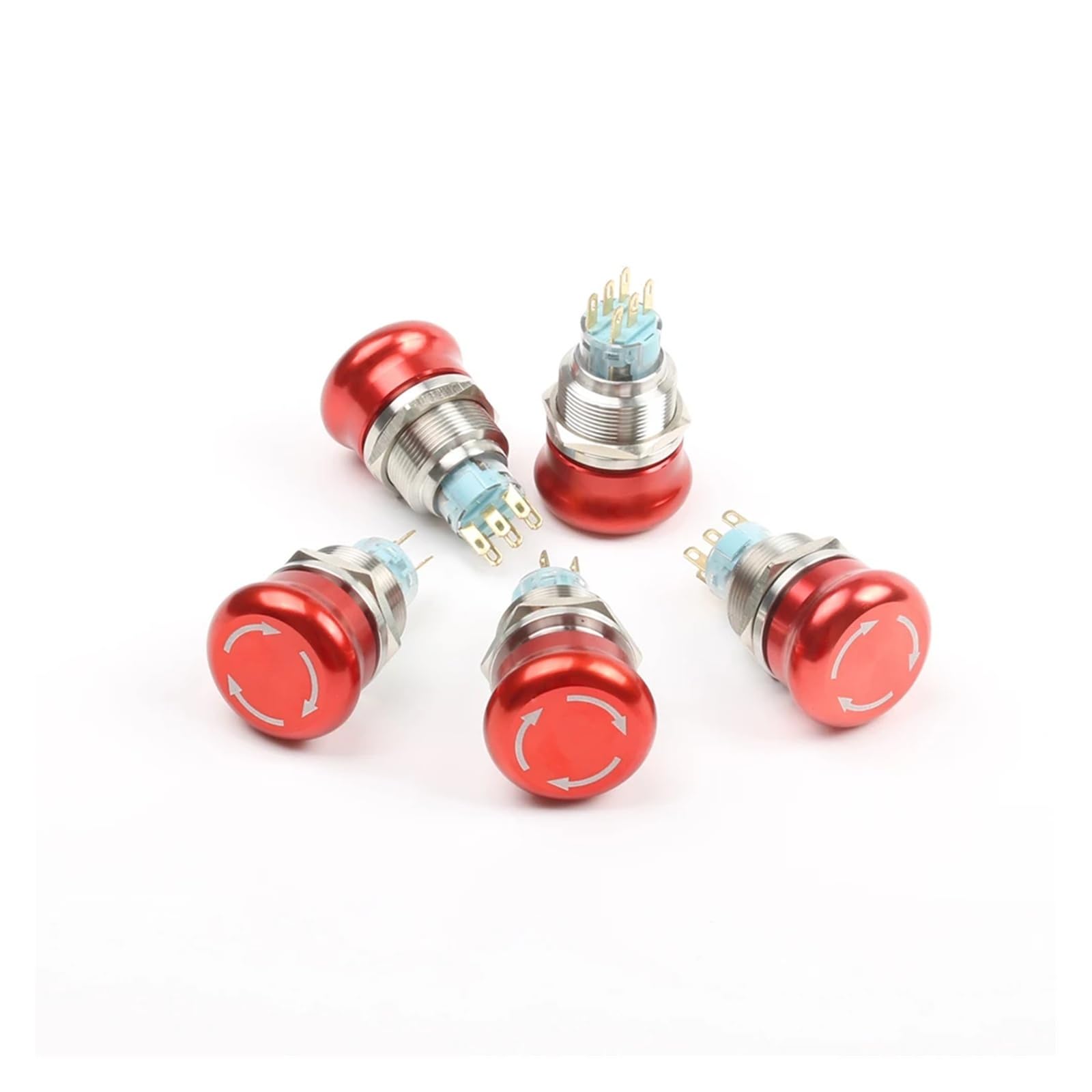 Botón Interruptor de Emergencia, Botón de Seta de Bloqueo de Parada de Emergencia de Aluminio NO NC 2NO 2NC Pin Terminal 16/19/22mm(No Stop Mark,16MM)