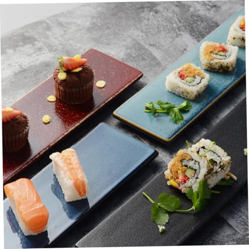 Plato Cerámico Rectangular para Sushi Rojo miniatura 3