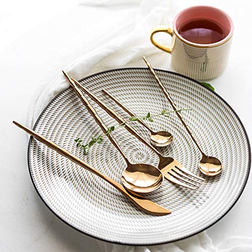 Juego de Cubiertos de Plata, 5/20/30/40/50/60 Piezas, Estilo Retro portugués, de Acero Inoxidable 304 en Oro Rosa. Incluye Cuchillo, Tenedor y Cuchara para Carne. Oro Rosa: 40 Piezas para 8 Personas.