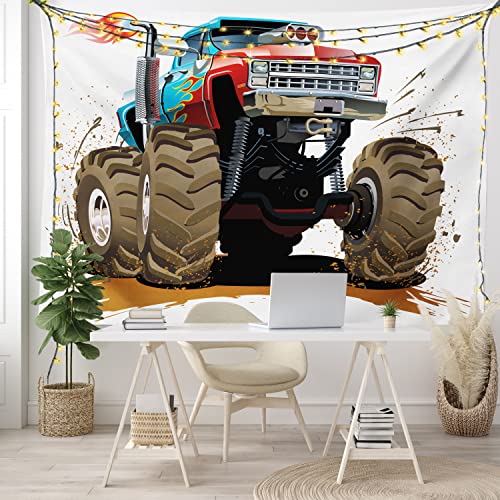 Lunarable MICWID_36368_45X30 Man Cave Tapestry, Monster Truck Splashing Mud Graphic Design Machinery Engine thumb #6