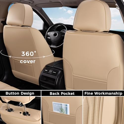 Image of Coverado Front Seat Covers, Car Seat Protector, Waterproof Nappa Leather Cushion, Fit for Most Sedans SUV Pick-up Truck-Beige