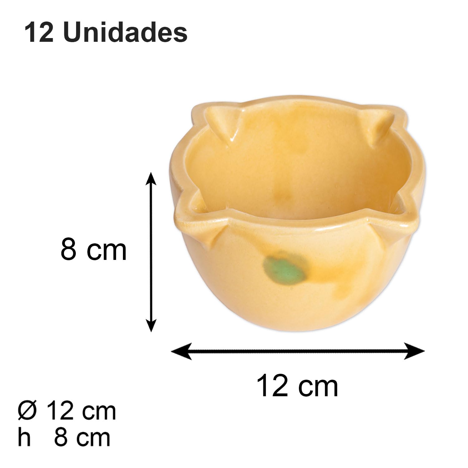 Set 12 Morteros Pequeños Sin Maza 12 x 8cm. Mortero de Cerámica Amarillo para Ajo y Especias para Servir Salsas, Aperitivos. Hostelería, Bar, Restaurantes (Amarillo, 12 x 8 cm (12 Uds)
