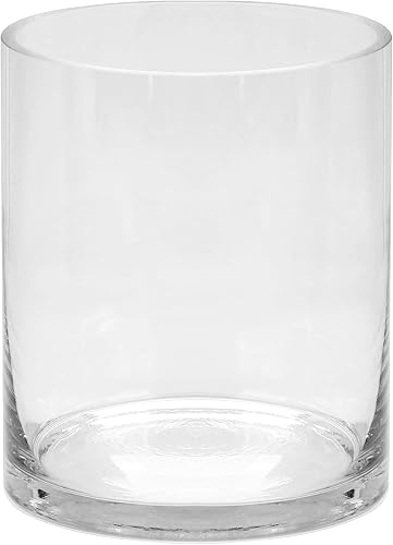 Generic Florero cilíndrico transparente soplado a mano de 5 pulgadas de ancho y 6 pulgadas de alto, jarrón de centro de mesa para rosas, tulipanes,