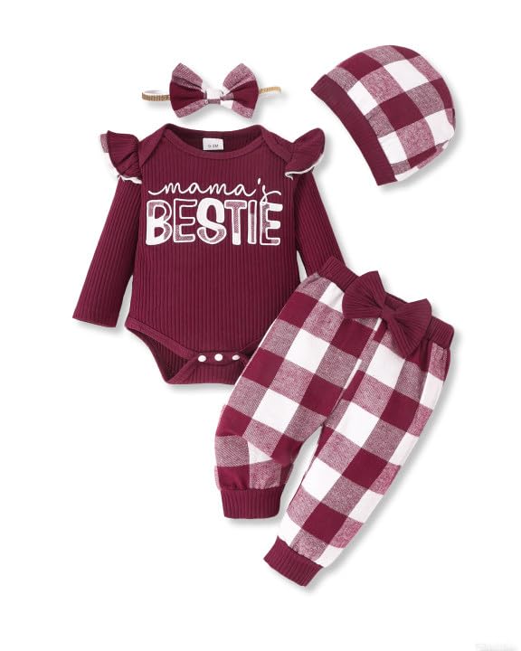 Image of SUNNY PIGGY Baby Girl Clothes Newborn Outfits Infant Ruffle Romper 0-18M Fall Winter Flower Plaid Pants Clothing Set
