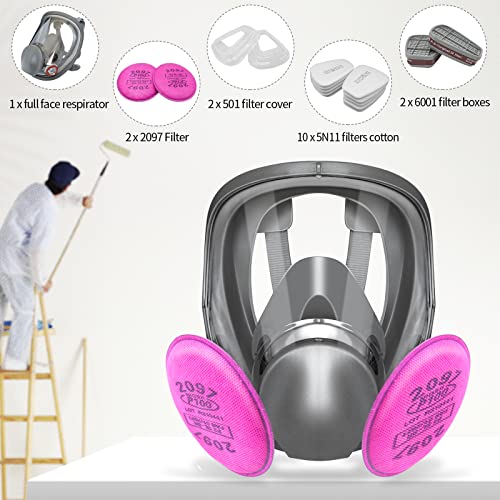 Xinbtk 17 In 1 Full Face Respirator Mask Reusable - Gas Cover Organic Vapor Respirator With 2097 Filter & 6001 Replaceable #TOP6
