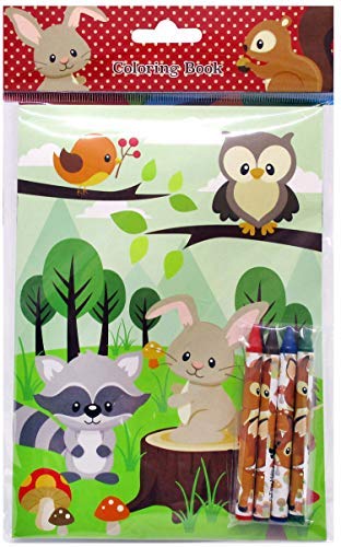 Woodland Animals Coloring Book Set with Crayons Party Favor, 12 Pack