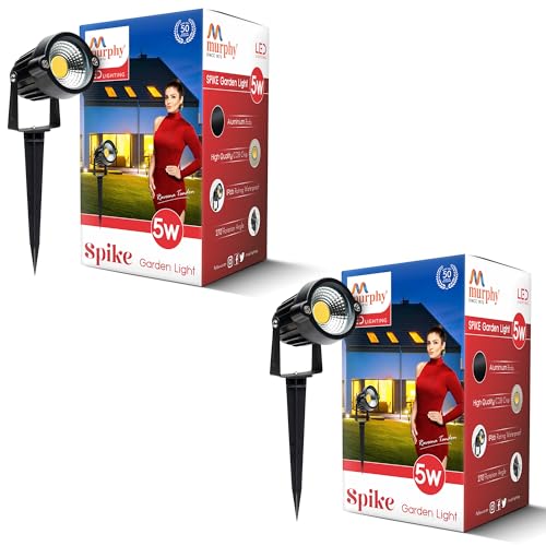 Image of Murphy 5W Heavy-Duty LED Spike Focus Light - IP65 Water Resistant, Adjustable 180, Aluminium Material, Outdoor Garden Lights with (Warm White), Pack of 2