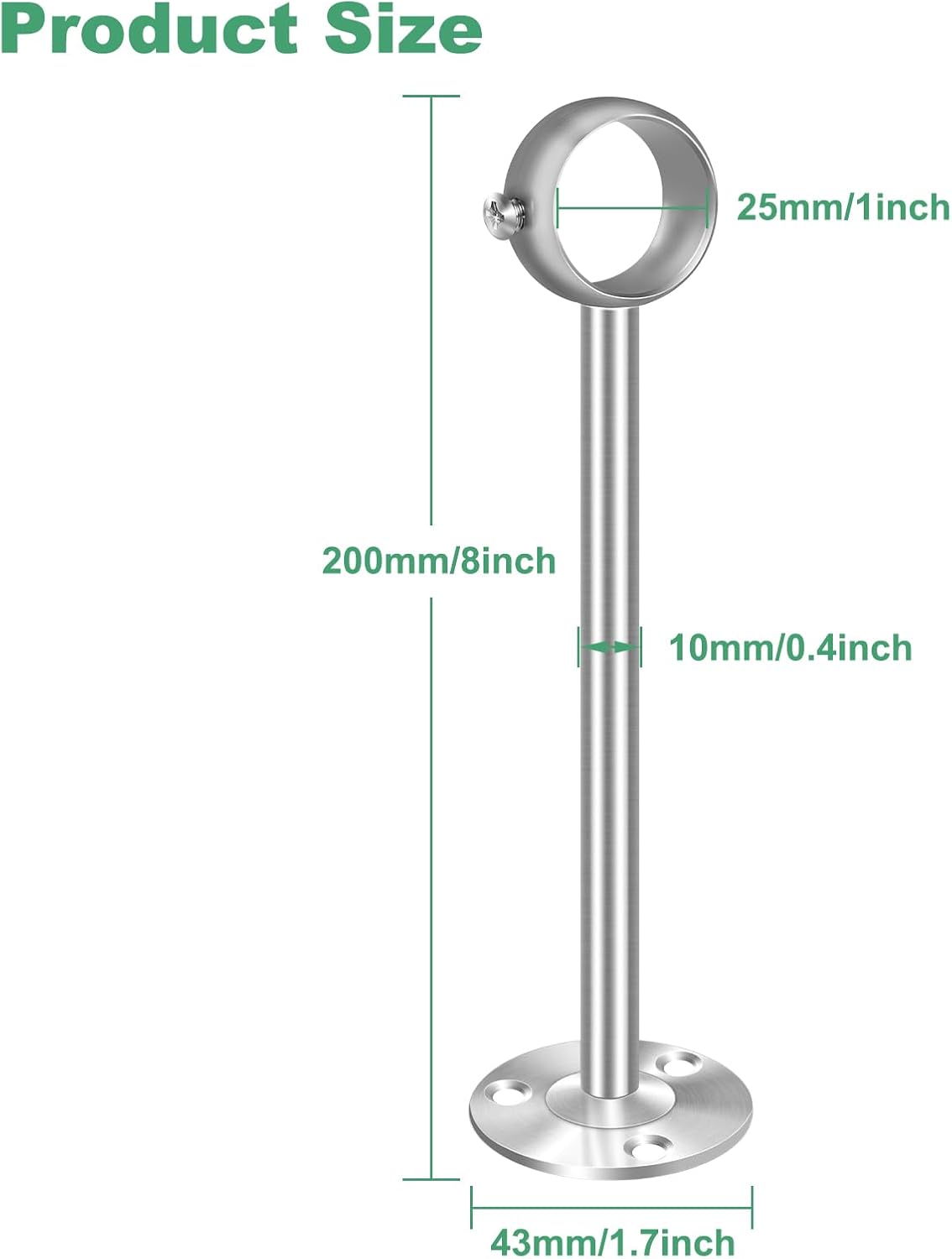 8 Inch Ceiling Curtain Rod Brackets, Stainless Steel Ceiling Mount Curtain Rod Bracket Curtain Rod Hooks, Heavy Duty Ceiling Curtain Rod Holder for 1 Inch Drape Poles, 2 Pack, Silver