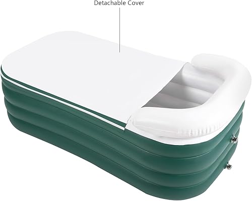 Miniatura 4 de Bañera inflable con bomba de aire eléctrica y soporte para tazas, bañera inflable portátil verde oscuro para interiores o exteriores, baño