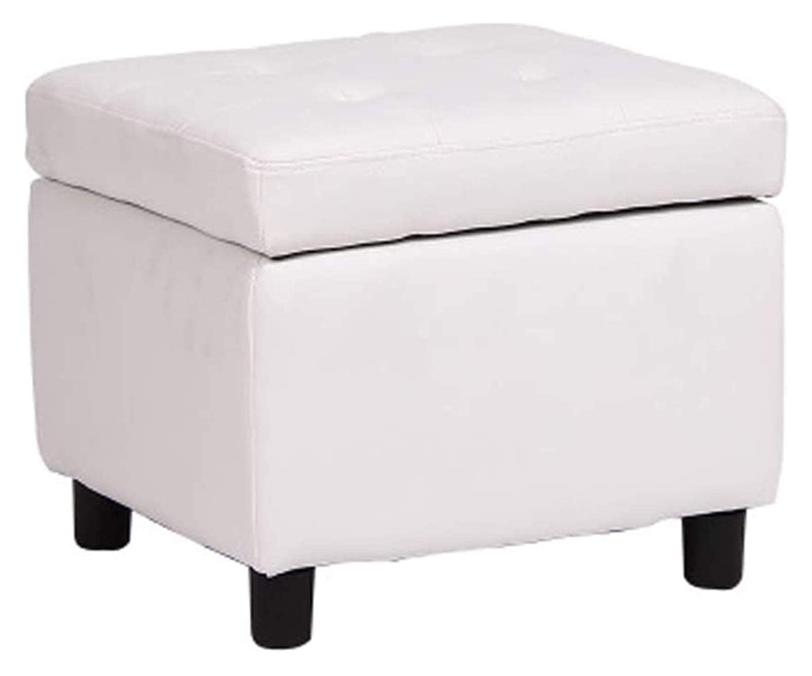 Tabouret de rangement en similicuir et pouf cubique avec 4 repose-pieds en bois pour salon