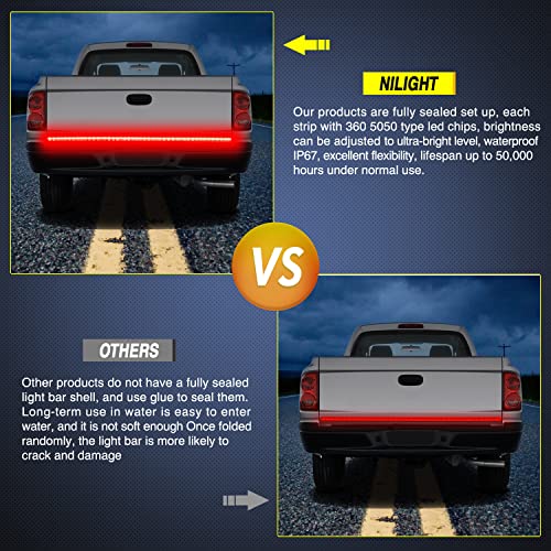 Nilight Truck Tailgate Light Strip 48" Triple Row 360 Led Strip With Red Running Brake Lights White Reverse Light Amber Turning Signals Strobe Lights，2 Years Warranty #TOP6