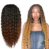 RAHELMO Single Full Lace Braid Wig – Micro Boho Peruvian Deep Wave Box Braided Wig, Knotless Braided Wigs for Black Women, Curly Hair Wig, with Natural Baby Hair (#1B27 Off Black and Light Brown, 24')
