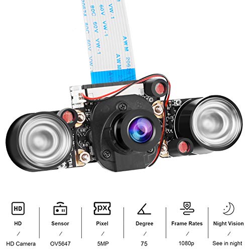 Makerfocus Raspberry Pi 4B Camera Ir Camera Module 75 Degree 5Mp Ov5647 Webcam Automatically Switching Between Day And Night Vision With Holder And Cable For Raspberry Pi 4B 3B+ Zero And Zero W #TOP1