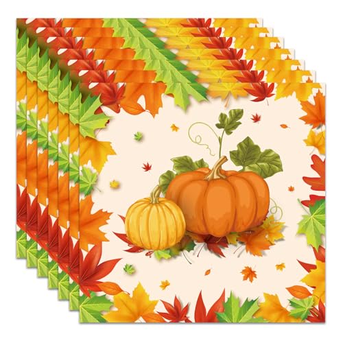 Autumn Napkins 40PCS – Orange Thanksgiving Napkins with Pumpkin & Fall Leaf Design – Disposable Paper Napkin for Autumn Decor, Thanksgiving Decorations, Harvest & Fall Party Tableware
