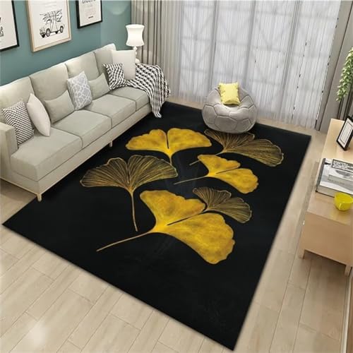 Tapis Salon 200x200CM Carré Noir et Jaune Antidérapant - 2