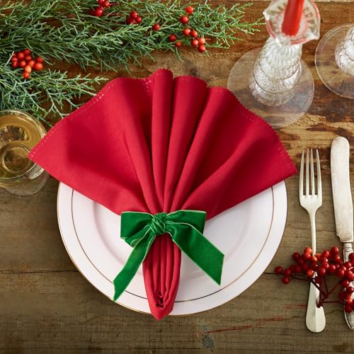 Aptwow CBNR Christmas Napkin Rings Set Of 12 - Green Bow Velvet Napkin Holders, Chic Xmas Holiday Napkin Rings thumb #2