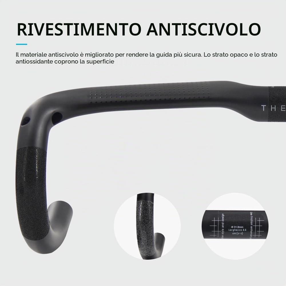 Manubrio Alfa Pasca manubri per bici da corsa carbonio manubrio 31.8 bici corsa nero UD opaca 440mm