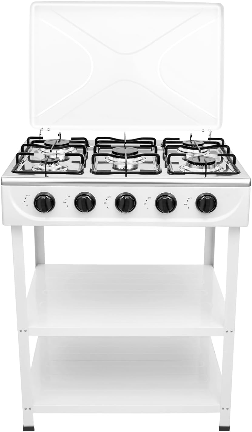 Estufa de Gas 5 Puestos Portátil para Exterior con Tablas de Apoyo