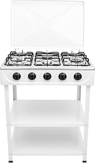 Natural Gas Stove, 12.5KW 5-Burner Camping Stove with 5 Fire Adjustment Knobs and 2 Tiers Storage Rack, Portable Gas Cooktop Outdoor Cooking Tool for Camping Fishing Travel, White