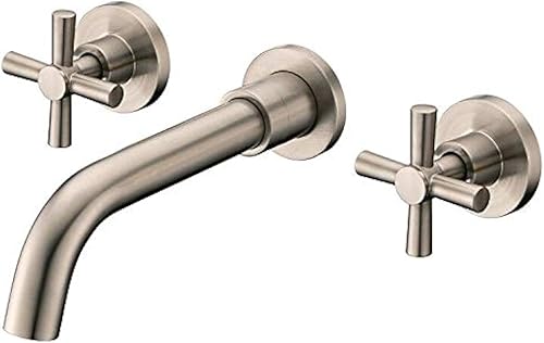 Miniatura 1 de sumerain Grifo de baño de montaje en pared de níquel, asas cruzadas y válvula empotrada incluida