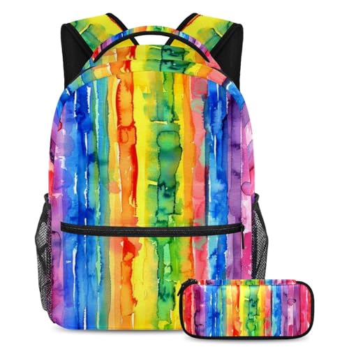 Sac à dos aquarelle arc-en-ciel 2 pièces grand format pour la rentrée scolaire