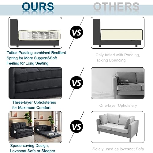 Image of VINGLI Upgraded Loveseat Sleeper, 53.5 inch W 83 inch L Convertible Sofa Bed Couch Futon Couches for Living Room, Folding Couch Bed for Small Spaces, Fold Out Floor Gaming Sofa Bed for Basement, Black