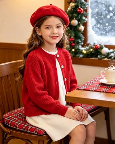 Image of Girls Cardigan Chunky Knit Uniform Sweater with Pockets 5-14Y | Cardigan for Girls Button Down Long Sleeve Uniform Sweater for Kids Solid Thick Fall Winter Sweater for School / Casual