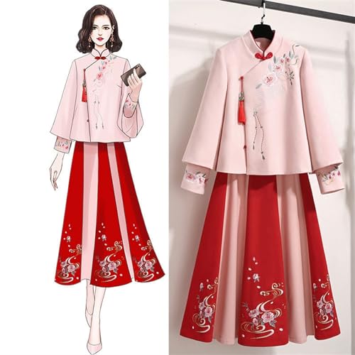 SMDSAZ Chinese Style Embroidered Thin Blouse, Women's Coat, Woolen Cloth,Hanfu Skirt (Color : Auburn, Size : L 50kg-60kg)2