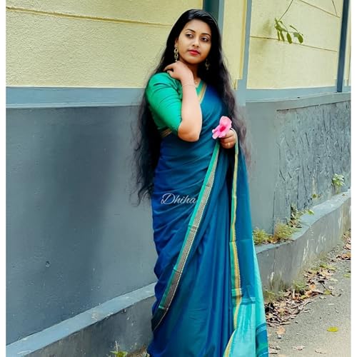 Image of Narayanpet Pure Cotton Avani Border Saree for Women with Running Blouse | Tassels | Traditional Woven Solid Design | Handloom Weave