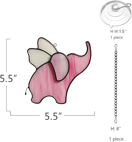 Miniatura 6 de BOXCASA Bonito adorno de elefante para ventana, decoración de elefante, vitral, para colgar, regalos de inauguración de la casa, decoración de