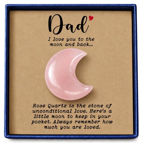 Nuyviare Gift for Dad from Daughter Son, Rose Quartz Moon Pocket Hug Keepsake, I Love You to the Moon and Back Crystal Gifts for Father, Meaningful Fathers Day Birthday Gift for Father Daddy (Dad)