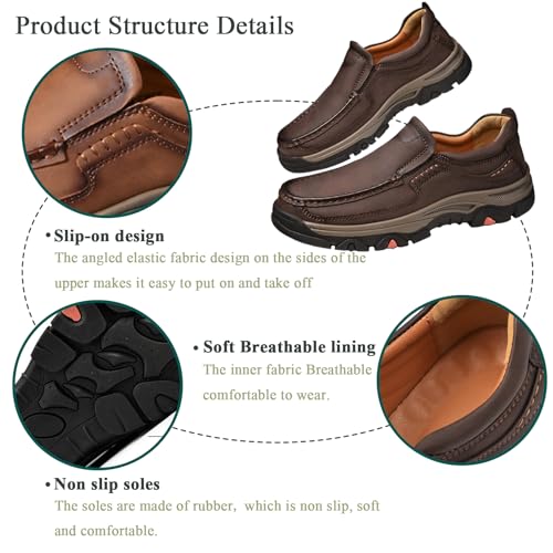 Mens Loafers Leather Slip on Waterproof Driving Casual Dress Shoes, Men's Soft Lightweight Comfortable Business Shoes for Walking and Hiking2