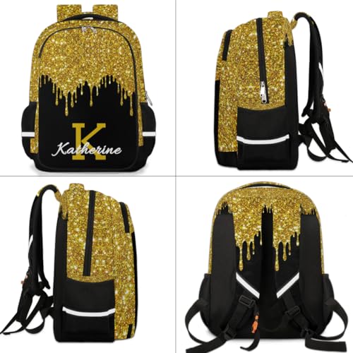 Personalized Kids Backpack Golden Glitter for Boys Girls, Custom Backpack Travel School Bag Bookbag Lightweight Daypack 6