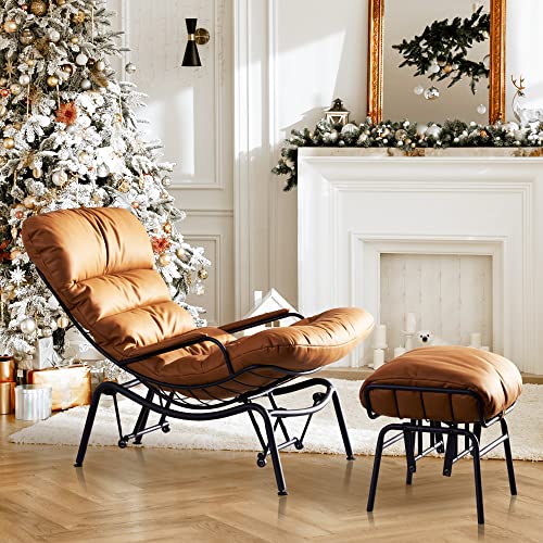 Ovios Living Room Accent Chair With Ottoman,Mid Century Modern Rocking Chair,Recliner Chair With Ottoman,Chaise Lounge Chairs For Home Office Study,Armchair For Small Spaces (Light Brown) #TOP2