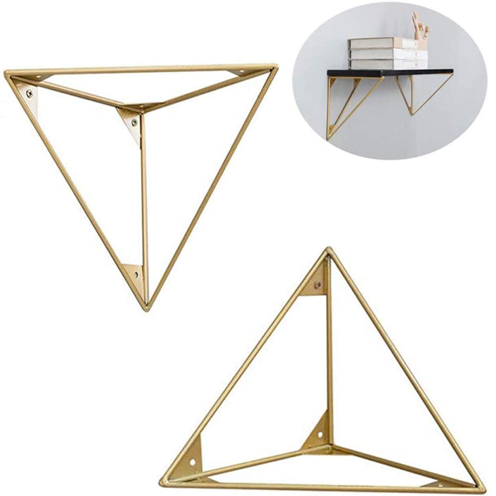 0.6×0.6in/15×15cm Shelf Brackets Triangle Heavy Duty Wall Mounted DIY Shelving Brackets Geometric Design -Iron/Golden LMJN