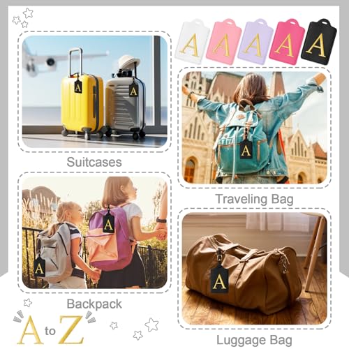 Image of Initial Luggage Tags for Suitcases, Cute Embroidered Letter Luggage Bag Suitcase Identifier Name Baggage Tag, PU Leather Travel Luggage Tags, Bag Tags for Men Women Kids Luggage Handbags(Black A)