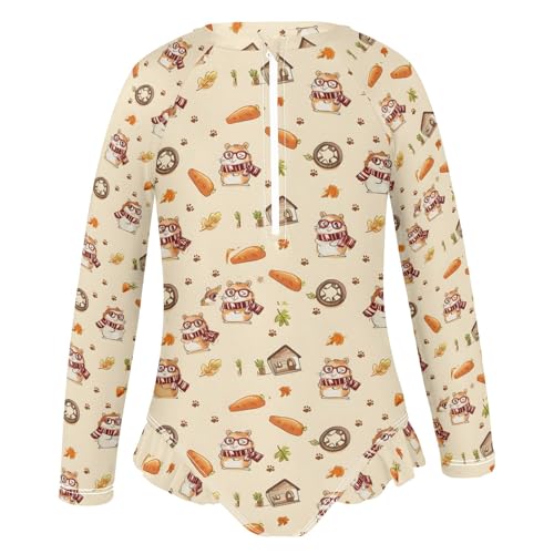 Squirrel Pattern Girls Long Sleeve Swimsuit Rash Guard One Piece Bathing Suits Zipper 3-12T2
