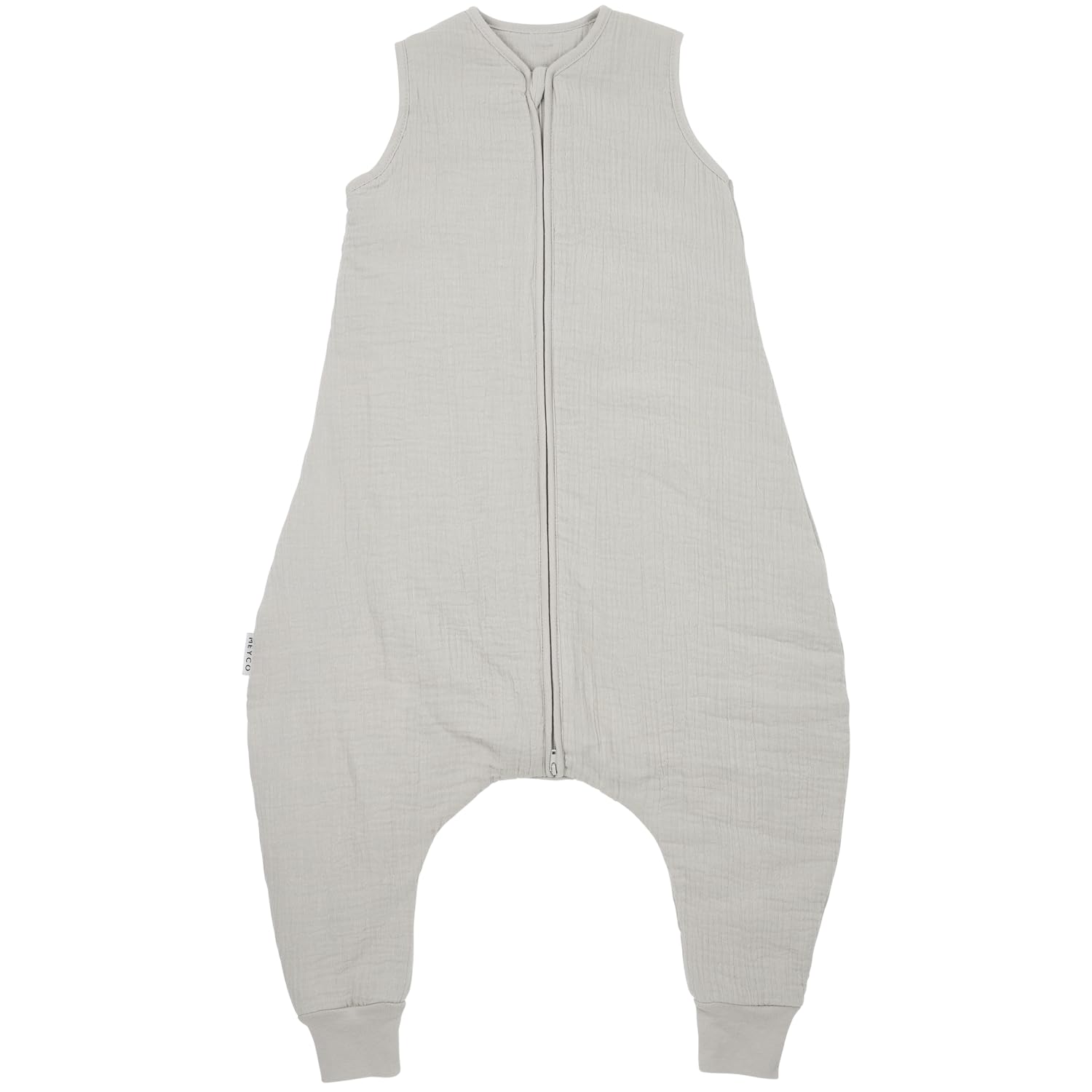 MEYCO Baby Schlafsack m. Füßen Musselin gefüttert - 80cm - 2 TOG - Ganzjahresschlafoverall - Oeko Tex zertifiziert - Jumper - Reißverschluss - hautfreundlich, atmungsaktiv - Sand