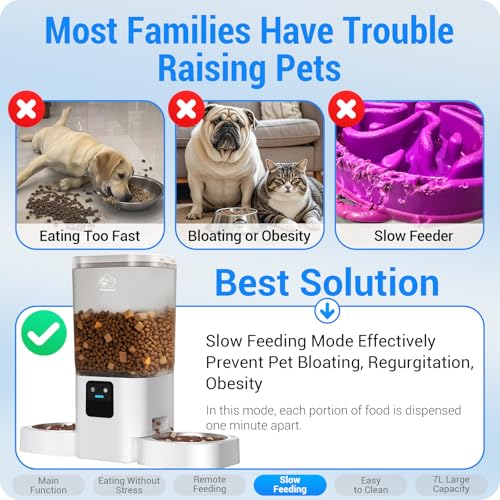 Automatic Cat Feeder with Slow Feed for 2 Cats: 5G WiFi Automatic Dog Feeder with 7L Large Food Storage, Cat Food Dispenser with Alexa for Multiple Pets, Detachable for Easy Cleaning -29 Cup - Image 6